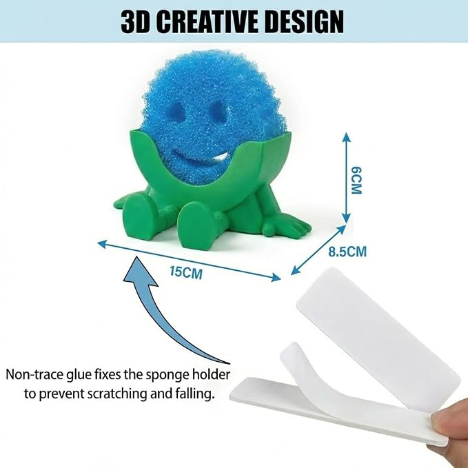 Creative Drainage Sponge Holder: Traceless Glue, 3D Printed Funny Kitchen Sink Holder, Keeps Sponge Dry – for Scrub Daddy (1, Green)