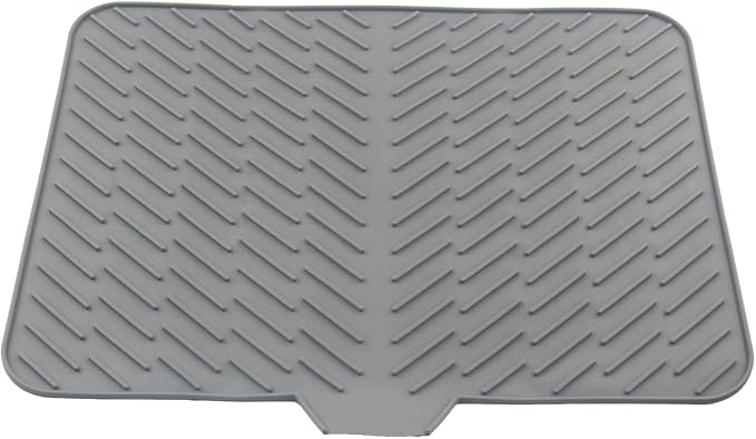 Silicone Dish Drying Mat for Kitchen Counter,23"X17" With Built-in Drain Lip,Food-Grade Silicone,Heat-Resistant Eco-friendly Hygienic Drying Mat Leak-Proof and Non-Slip,Multi-Functional Use（Gray）