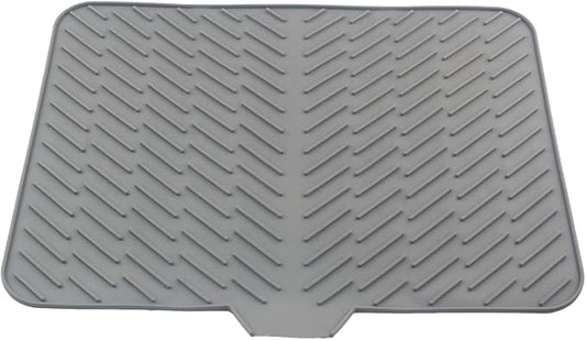 Silicone Dish Drying Mat for Kitchen Counter,23"X17" With Built-in Drain Lip,Food-Grade Silicone,Heat-Resistant Eco-friendly Hygienic Drying Mat Leak-Proof and Non-Slip,Multi-Functional Use（Gray）