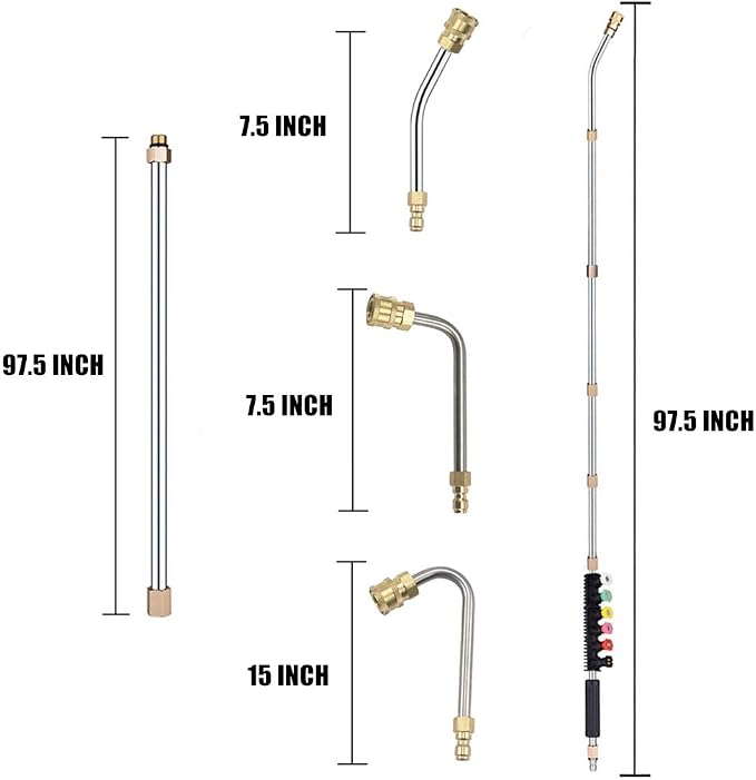 Selkie Pressure Washer Extension Wand Upgrade Power Washer Lance with Spray Nozzle Tips,30°,90°,120° Curved Rod, 1/4’’Quick Connect, Replacement for Anti-Leaked Ring 4000 PSI…