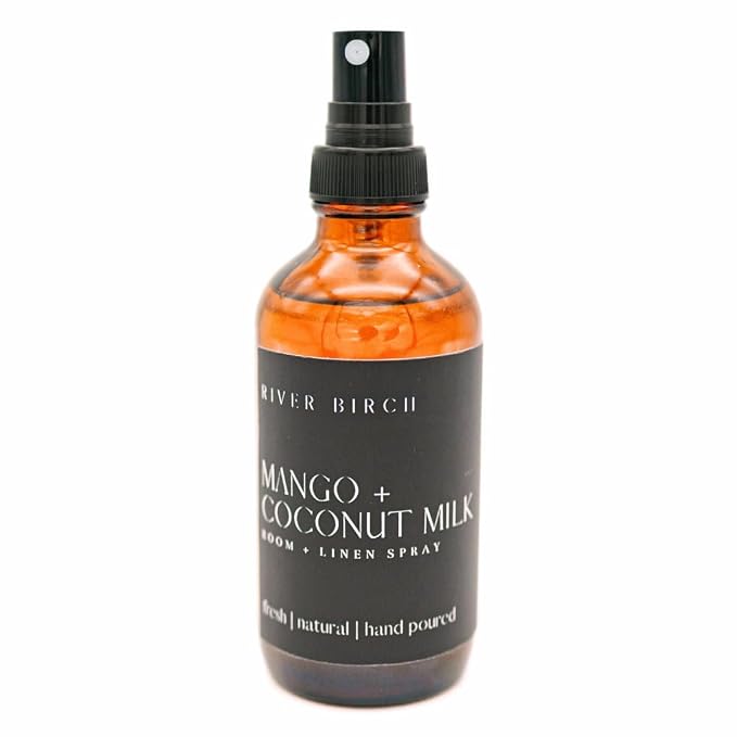 River Birch Mango Coconut Scented Linen and Room Spray | Home Fragrance | 4 oz Glass Amber Bottle | Luxury Signature Scent | Handmade in Texas