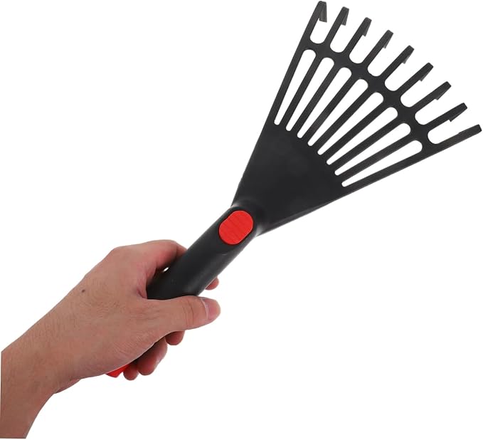 UKCOCO Small Plastic Leaf Rake for Gardening, Garden Hand Rake with Handle, Lightweight Plastic Gardening Tool for Flower Beds and Yard Cleanup, Black, 13. 4 Inch