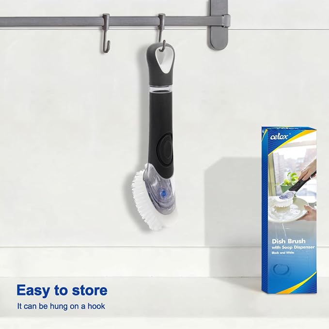 CELOX Dish Brush with Soap Dispenser, Dish Soap Brush with Handle