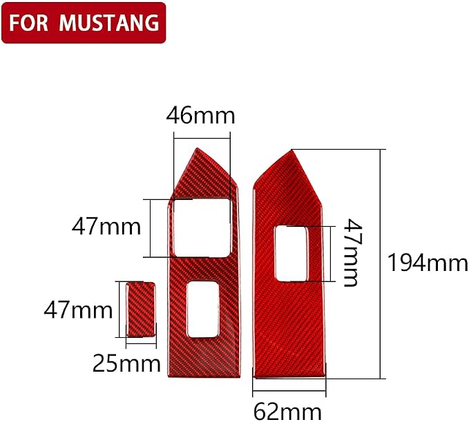 Real Carbon Fiber Trim for Ford Mustang Accessories | for 2009 2010 2011 2012 2013 2014 Window Lift Panel Cover Interior Thick Overlay Decal 3PCs