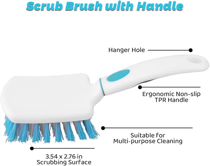 3 Pack Scrub Brush Set, Heavy-Duty Scrub Scrubbing Brushes for Cleaning | Grout Brush with Stiff Bristles Cleaning Brush for Bathroom, Bathtub, Kitchen, Floor, Tub, Tile, Sink
