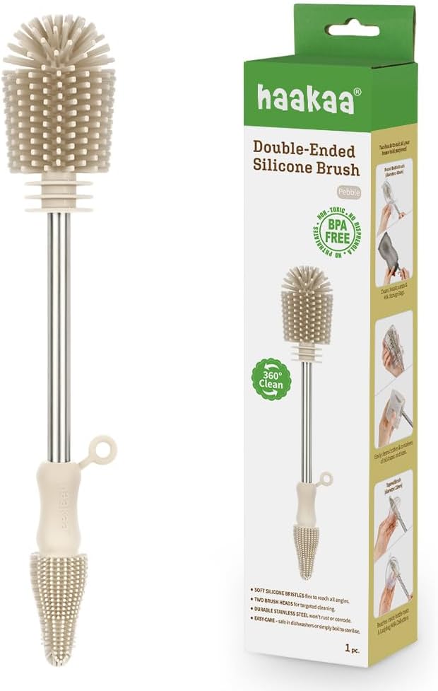 Haakaa Silicone Cleaning Brush Kit – Household Cleaning Brushes for Bottles and Crevices – Food-Grade Silicone: Dishwasher Safe (Brush-Pebble)