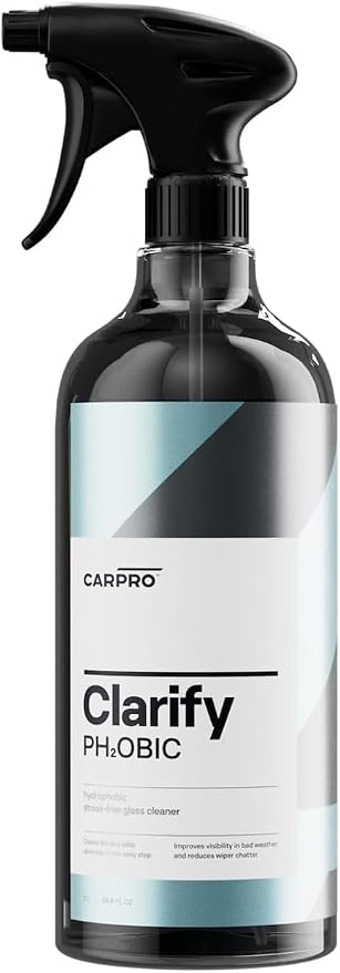 CARPRO Clarify PH₂OBIC- Glass Cleaner & Sealant, Streak-Free and Rain Repellent - Safe for Interior and Exterior Glass & Windshields - Hydrophobic Slickness Reduces Wiper Chatter - Liter (34oz)