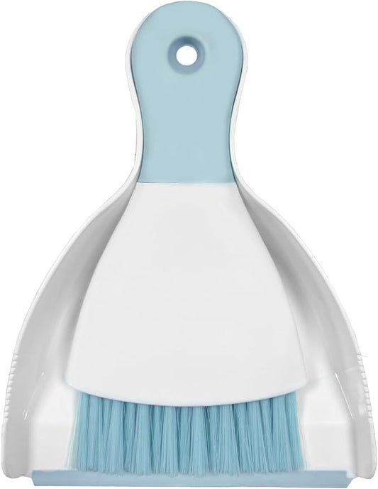 Mini Broom with Dustpan Combo Set Small Dust pan and Brush Set Quick Cleanup Tools for Kitchen Table Keyboards Pets Nest Sofa (Blue)