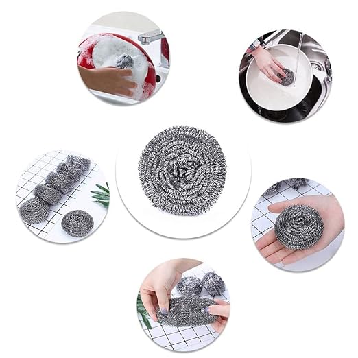 KTOJOY 6 Pack Stainless Steel Wool Scrubber, Scouring Pads | Stainless steel scrubbers for kitchen, bathroom, pots, pans, grill; heavy duty, reusable, removes stubborn stains