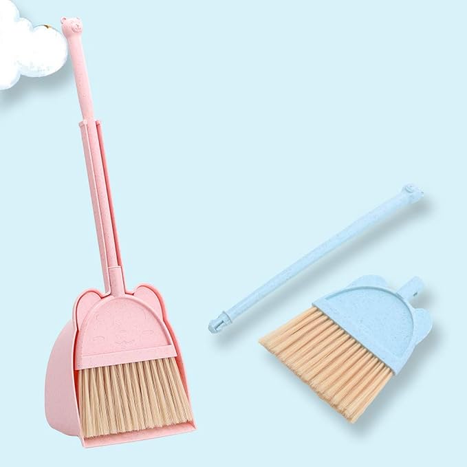 Mini Broom with Dustpan for Kids,Little Housekeeping Helper Set (Pink)