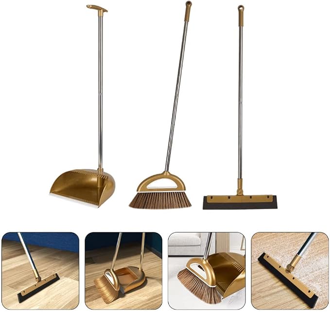 GANAZONO Broom Dustpan Scraper Set Long Handle Stand Up Broom Combo Dustpan for Home Kitchen Room Office Lobby Floor | Long Handle Stand Up Broom Combo Dustpan 25X10X73cm/9.82X3.93X28.69in for Home Kitchen Room Office Lobby Floor