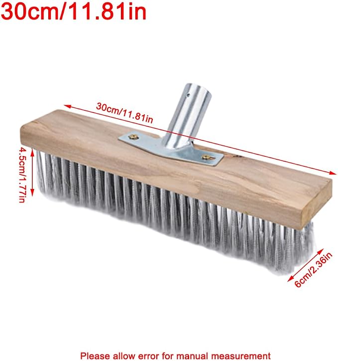 Stainless Steel Wire Scrub Brush for Deck, Concrete, Patio Floor Cleaning, Heavy Duty Bristle Scrubber Broom for Moss Removal(30cm/11.81in)