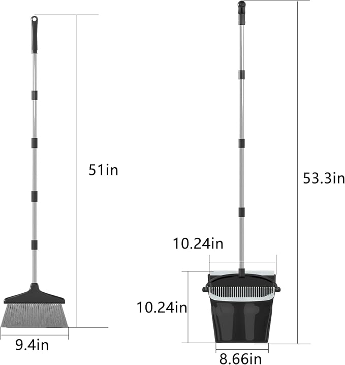 Broom with Dustpan Combo Set 54" Long Handle Angle Broom and Dust Pan for Home Office Cleaning Sweeping (Black and Grey)