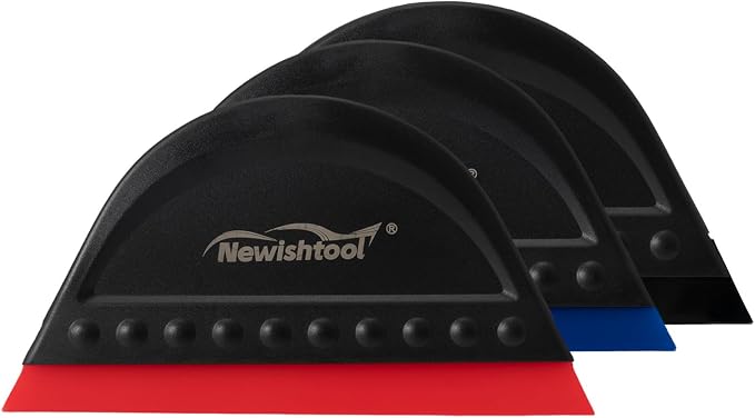 NEWISHTOOL Window Tint Squeegee Black Small Scraper for Vinyl PPF Tools | 3 PCS Different Hardness Channel Blade Mini Squeegee with Handle for Car Windshield Glass Mirror Cleaning Water Removal