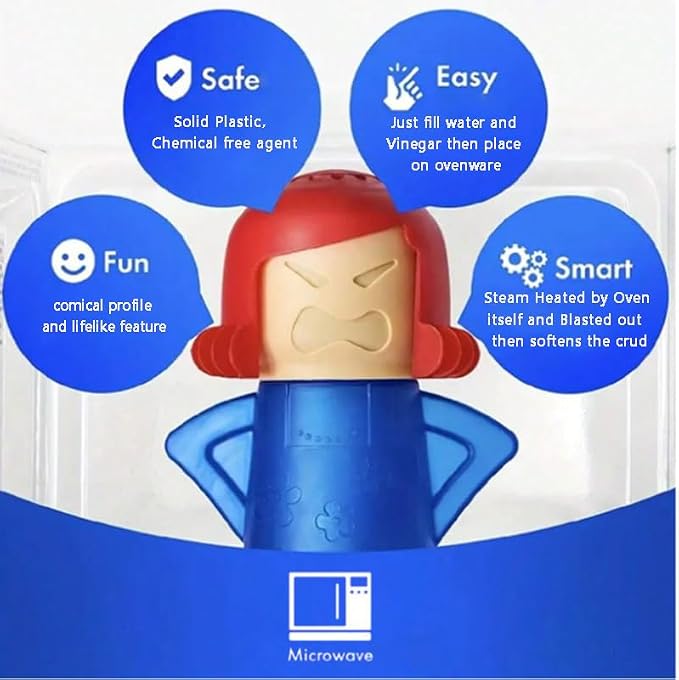 Angry Mama Microwave Cleaner, Reusable Steam Cleaning Tool with Water & Vinegar, Eco-friendly Kitchen Stain Remover Gift