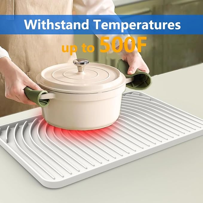 Dish drying mats for kitchen counter,18"×12"Silicone Self-Draining mat | Various sizes and colors,Self-Draining Slope Structure,Enabling faster drying,Heat-Resistant,Easy to clean,Food-grade