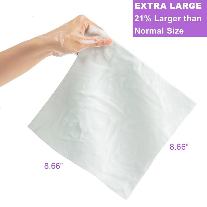 HYGIENJOY-21% Larger Rinse Free Bath Sponges for Adults-Disposable No Rinse Bathing Wipes-Soap Infused,Dry Shower Wipes for Elderly,Camping,Post Surgery Must Haves,(Lavender 25 Counts）
