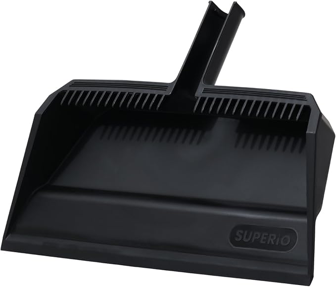 Superio 2-Pack Wide Plastic Dustpan with Comb - 16" Wide, Rubber Lip, Broom Handle Clip, Black
