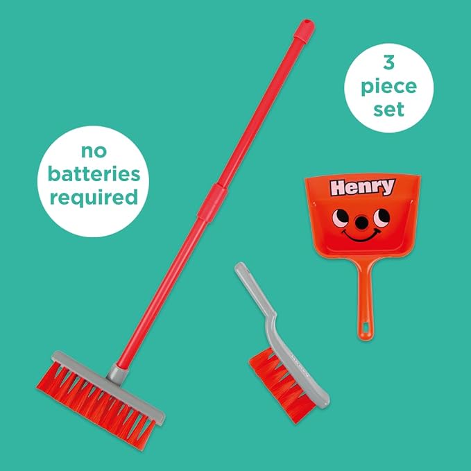 Casdon Henry Brush Set | Child-Friendly Cleaning Toy Set for Ages 3+ | Fun & Educational | Includes Broom, Brush, Dustpan!