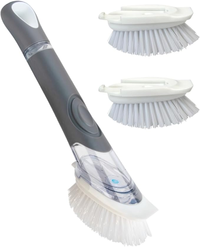 CELOX Dish Brush with Soap Dispenser, Heavy Duty Dishwand Kit, Includes 1 Wand & 3 Dish Brush Refill Heads