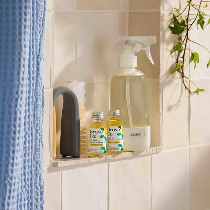 Grove Co. Tub and Tile Cleaner Concentrate, 2 x 1 fl oz Refills | Lemon & Eucalyptus; Removes Soap Scum; No Plastic Waste; Plant-Based; Refill format; No Harsh Chemicals