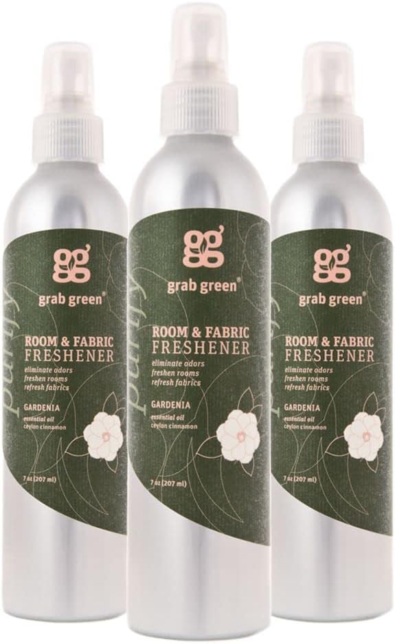 Grab Green Room and Fabric Freshener Spray, Gardenia, 3 x 7 oz Bottles | Plant & mineral-based, Odor Eliminator, Naturally derived, Made in USA