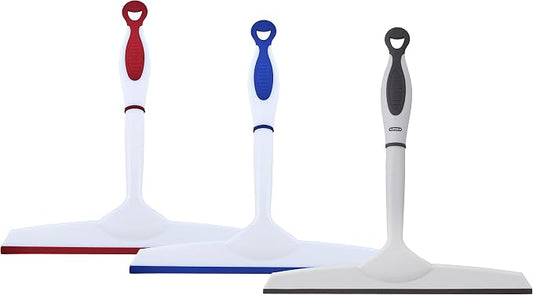 Superio Rubber Squeegee, 3 Pack, Streak Free All Purpose Window Squeegee, Comfort Grip Handle and Hanging Hook (Blue- Red, Grey 10 Inch- 3 Pack)
