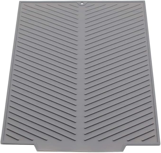 Silicone Dish Draining Mat, Eco Friendly Dish Drying Mat Kitchen Counter Anti-Skid and Heat Insulation Pad, Sink Drainer Mat with Dense Drainage Grooves (L (20"×16"))