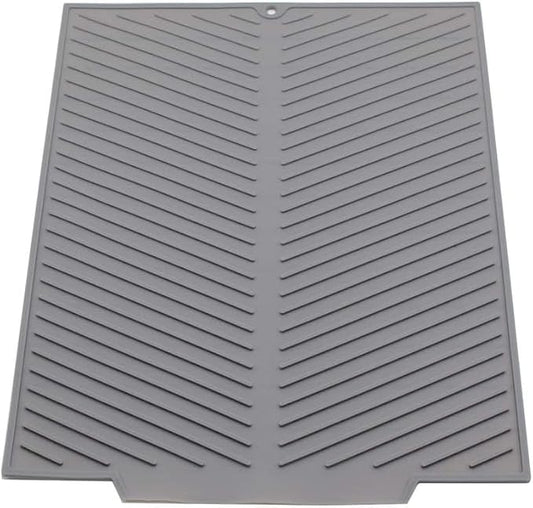 Silicone Dish Draining Mat, Eco Friendly Dish Drying Mat Kitchen Counter Anti-Skid and Heat Insulation Pad, Sink Drainer Mat with Dense Drainage Grooves (L (20"×16"))
