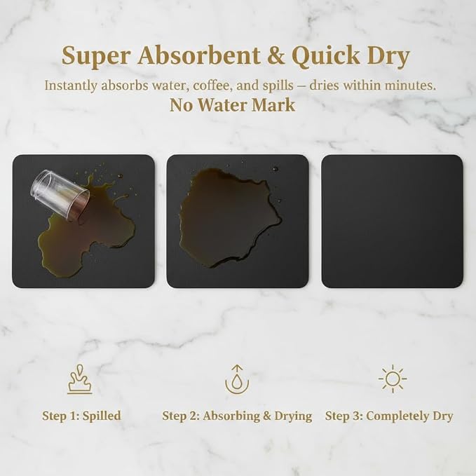 Dish Drying Mat Super Absorbent – 24" x 16" Coffee Mat for Countertops – Non-Slip Drying Mat for Kitchen Counter – Easy to Clean Water Absorbent Mat – Large Dish Drying Mats (Black)