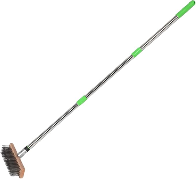 MERRYHAPY Stainless Steel Sturdy Outdoor Use Scrubber with Long Handle Pool Cleaning Brush and Hard Bristles for Removing Stubborn Stains on Patio Floors and Concrete Surfaces for Moss