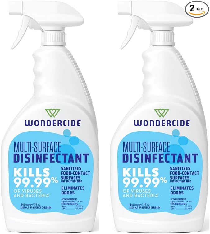 Wondercide - Multi-Surface Disinfectant Spray - 32 fl oz, 2-pack | Kills 99.99% Viruses & Bacteria, Fragrance Free Cleaner with Hypochlorous Acid for Home, Kitchen, Pet Areas