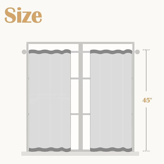 jinchan Linen Tier Curtains with Lined, 26x45, 2 Panels, Beige White | Light filtering, rod pocket, cafe curtains, machine washable, small window treatment, cottage style, kitchen, laundry room