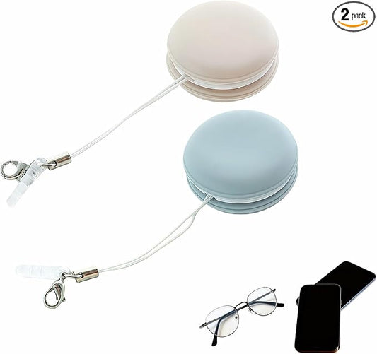 【2 Pack】 Phone Screen Cleaner Dust Plug, Portable Keychain Screen Cleaner for Glasses, Phone, Tablet, Lens - Reusable, Washable, Cute Design with Wrist Strap (Pink/Green) (Pink + Blue)