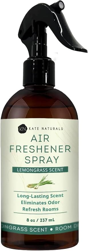 Kate Naturals Air Freshener Spray for Home. Lemongrass Essential Oil Odor Eliminator Room Freshener Spray for Pillows, Bedding, Linen (8 fl oz, Pet Safe, Non-Toxic) | Pet Safe, Non-Toxic, Essential Oil Odor Eliminator Room Freshener Spray for Pillows, ...