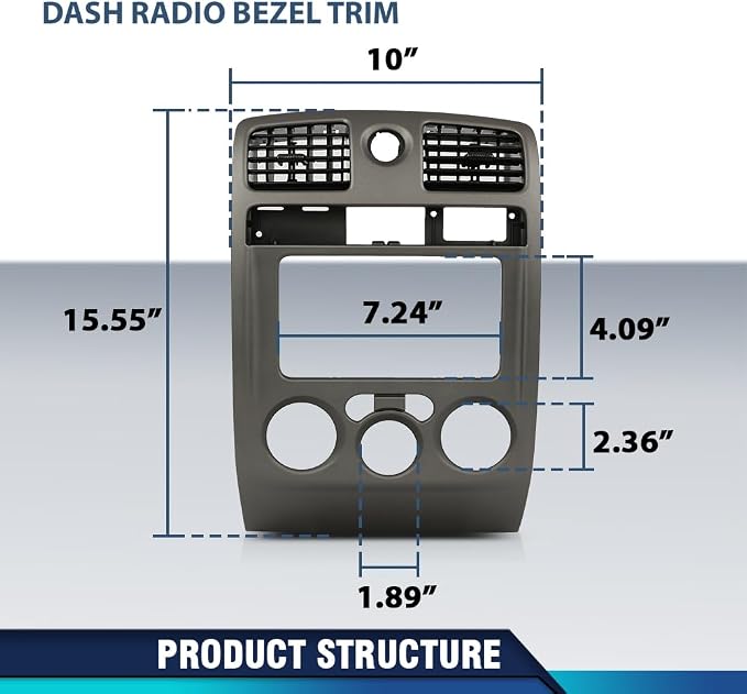 PIT66 Radio Dash Bezel Trim Panel Fit Chevy Colorado GMC Canyon 2004-2012 | Radio Dash Bezel Trim Panel Compatible with Chevy Colorado GMC Canyon 2004-2012 Gray Dashboard Cover