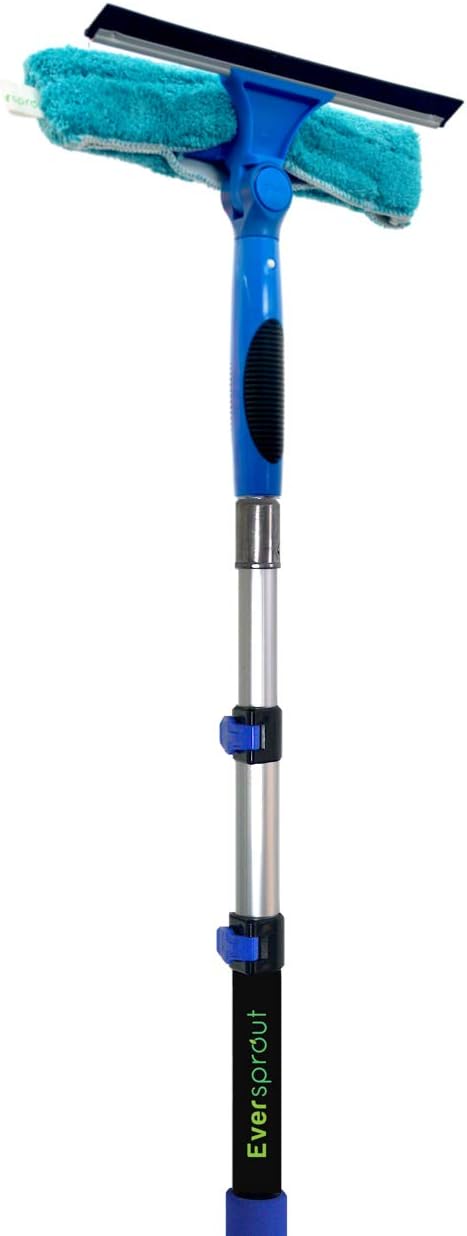 EVERSPROUT Swivel Squeegee & Microfiber Window Scrubber, 1.5 to 3ft Pole | 2-in-1 Window & Glass Cleaning Combo, Swivels to 7 Angles, 10-inch Blade, 8-10ft Standing Reach, Machine Washable, Non-Slip