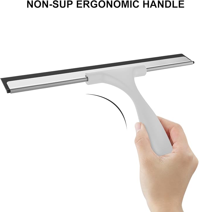 SetSail Shower Squeegee for Glass Doors, 12 Inches, Grey | All-Purpose Squeegee for Shower Glass Door Stainless Steel Window Squeegee with Hook for Car Windshield