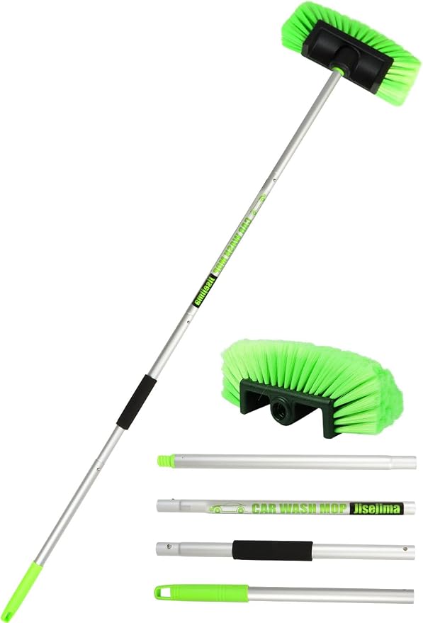 Jisejima Five-Sided Car Wash Brush with Long Handle，Soft Bristle Scrub Cleaning Mop with Extendable Handle for Car, SUV, Truck, Caravan, Boat, House Siding, Sweep Snow 60”/151cm