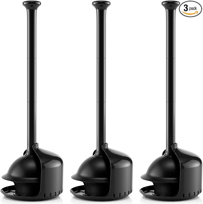 FORASTO 3Pack Toilet Plunger with Holder,Plungers for Bathroom with Holder,Heavy Duty Plunger with Cover,Bathroom Decor，Bathroom Accessories，Toilet Bowl Cleaners,Charcoal Black | Plungers for Bathroom, Toilet Bowl Cleaners, Apartment Must Haves, Bathro...