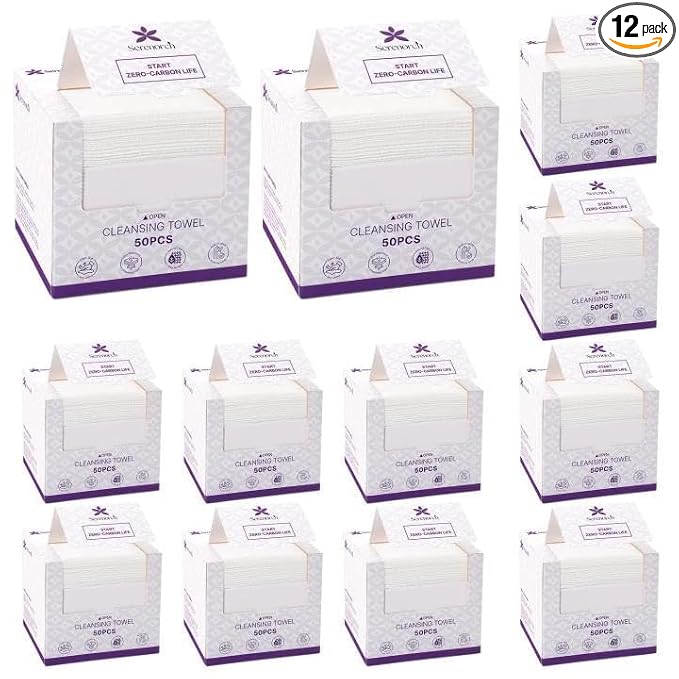 Disposable Face Towels XL, 600 Count | 10" x 12" Ultra Thick Face Towelettes for Sensitive Skin, Extra Soft Makeup Remover Dry Wipes, 12 Packs