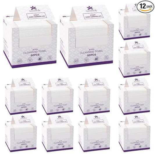 Disposable Face Towels XL, 600 Count | 10" x 12" Ultra Thick Face Towelettes for Sensitive Skin, Extra Soft Makeup Remover Dry Wipes, 12 Packs