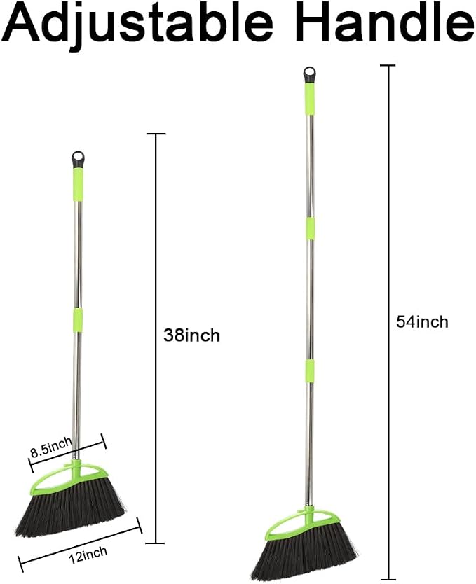 3 Packs Indoor Brooms Green Angle Broom Soft Bristles Long Handle for Hardwood Floor Sweeping