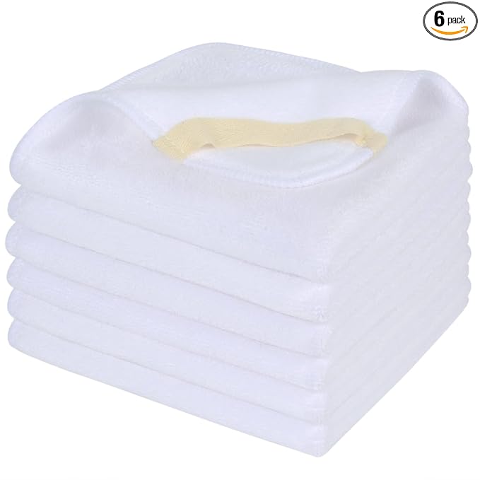SINLAND Microfiber Facial Cloths Fast Drying Washcloth 12inch x 12inch White 6 pack