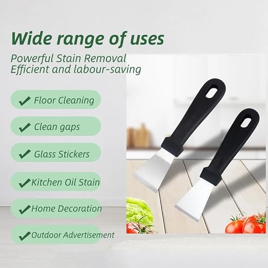 2Pcs Cleaning Scraper for Ovens, Stoves, Induction Hob, Stainless Steel Multi-Kitchen Scraperwith 3Pcs Stainless Steel Brass Nylon Brush ,Straight Version + Bending Version (Black)