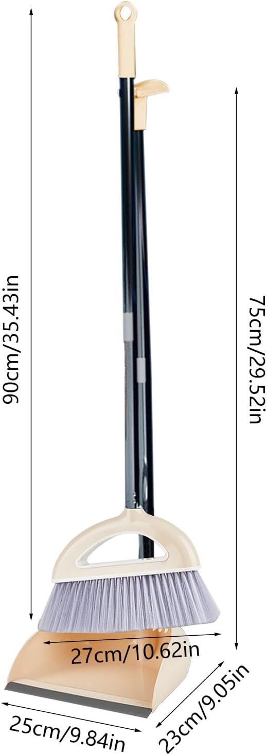 Broom and Dustpan Combo for Office, Broom and Dustpan Set for Home, Long Handle Broom with Upright Standing Dustpan,Indoor&Outdoor Sweeping