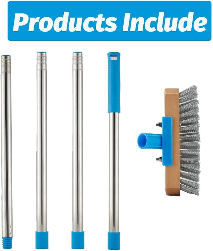 YONILL Stainless Steel Deck Scrub Brush with 60" Long Handle for Outdoor | Heavy Duty Floor Scrubber Brush, Moss Remover Wire Cleaning Brushes for Rough Surface, Concrete Floor, Patio, Garden, Garage