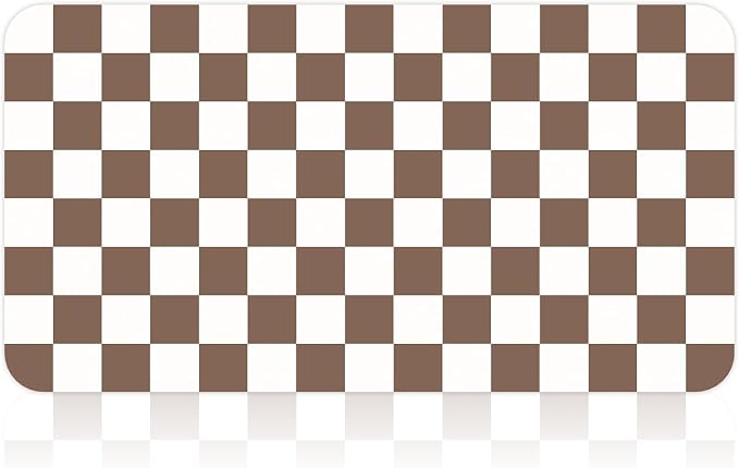 Checkered Dish Mat for Kitchen Coffee Station, 17" x 32"Coffee Brown | Quick Drying & Absorbent Mat for Coffee Bar Espresso Machine Countertops Accessories