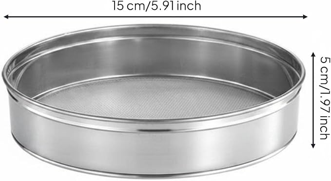 Flour Sieve Stainless Steel Mesh Sifter Round Strainer Colander Fine Filtering Achieves Smooth Mixtures Suitable for cake making pastry prep icing sugar everyday, 15cm