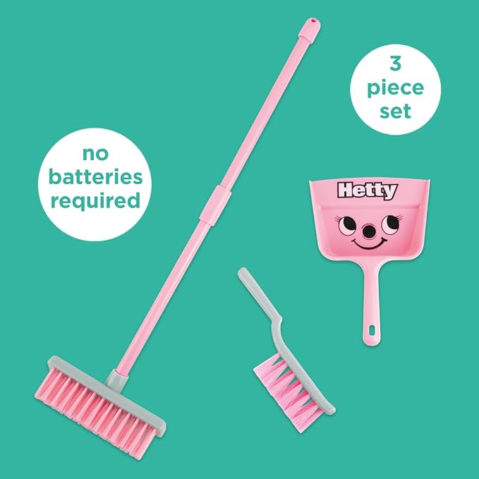 Casdon Hetty Brush Set | Child-Friendly Cleaning Toy Set for Ages 3+ | Fun & Educational | Includes Broom, Brush, Dustpan!